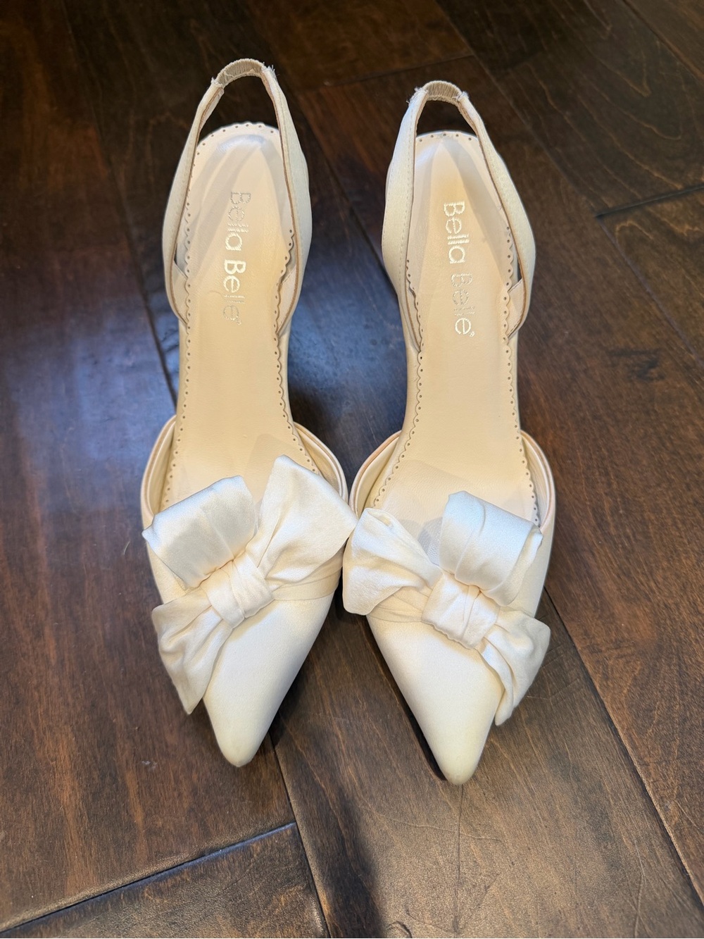 Bella Belle Ivory Satin Pointed Slingback Heels with Bow